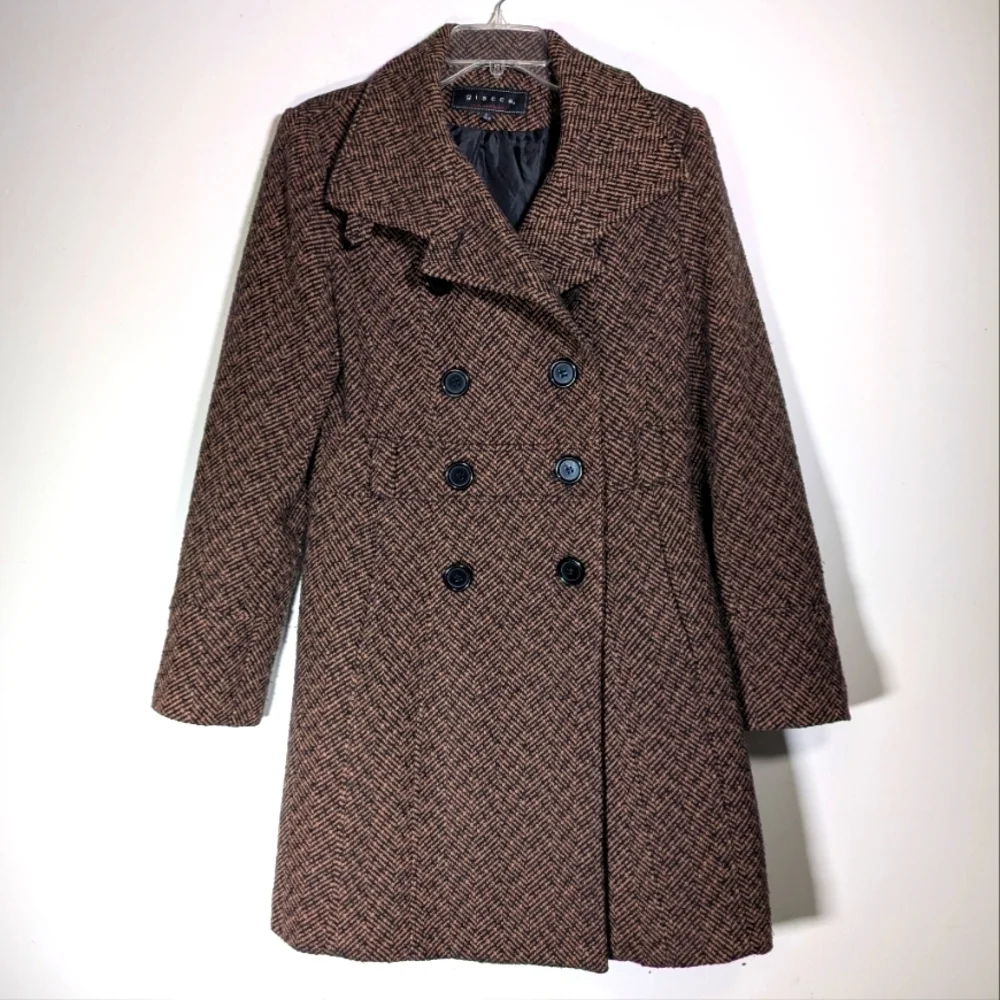 Giacca Brown Tweed Pea Coat S - Picture 1 of 9